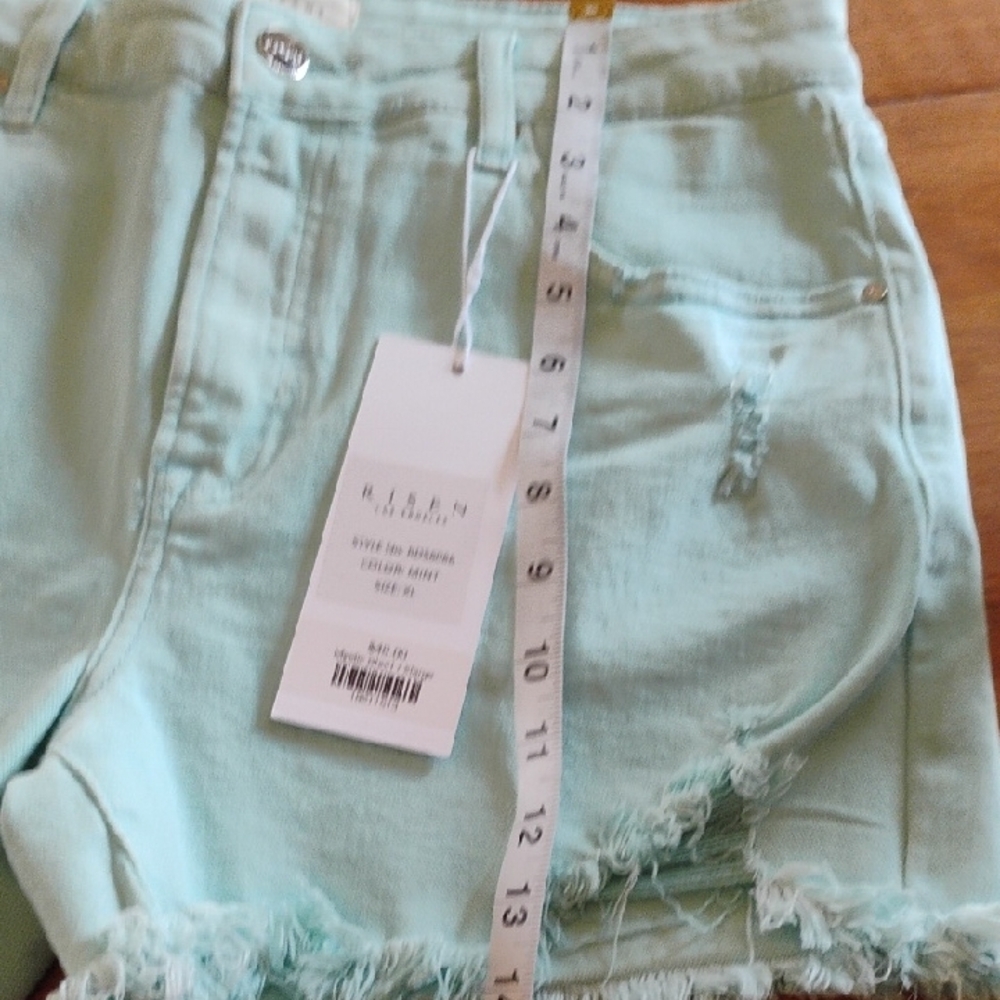 Blue High-Waisted Distressed Jean Shorts - Picture 7 of 9